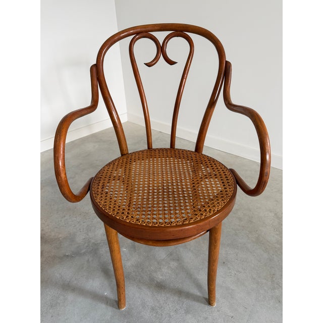 Thonet Steamed Bentwood + Cane Desk Chair Armchair Heart Motif For Sale - Image 6 of 12