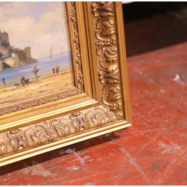 Early 20th C. French Oil on Board Painting of "Mont Saint Michel" in Gilt Frame For Sale - Image 10 of 11
