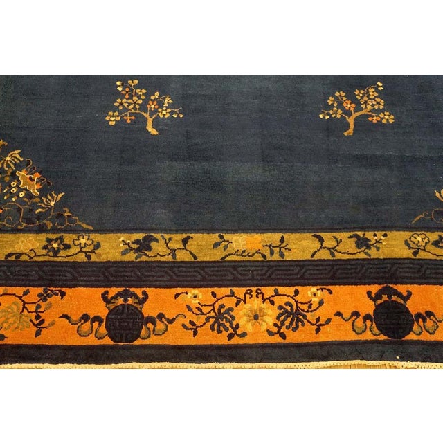 1920s Classic Greek Key Floral Deco Antique Chinese Peking Knotted Wool Rug For Sale - Image 9 of 9