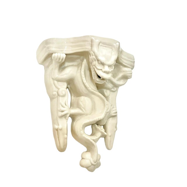 French Vintage French Glazed Ceramic Gargoyle Wall Sconce For Sale - Image 3 of 11