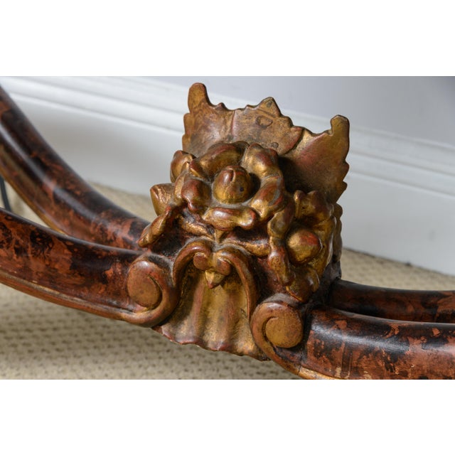 Brick Red Italian Baroque Style Gilt Wood Console Table Faux Tortoiseshell For Sale - Image 8 of 12
