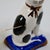 Ceramic Pair of Vintage English Staffordshire Style Black & White Cat Figurines on Blue Pillows For Sale - Image 7 of 11
