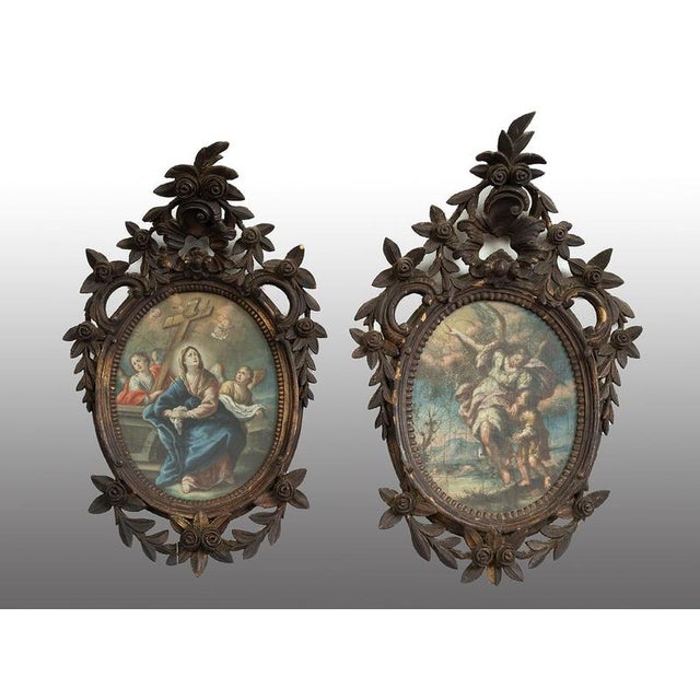Solimena School Artist, Religious Scenes, 18th Century, Oil on Canvases, Framed, Set of 2 For Sale - Image 6 of 6
