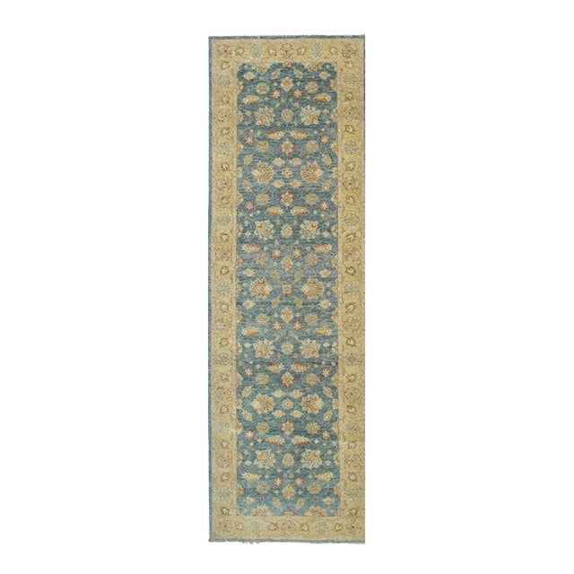 Standard Size Blue Hand-Knotted Wool Floral Field Serenity Traditional Rug For Sale