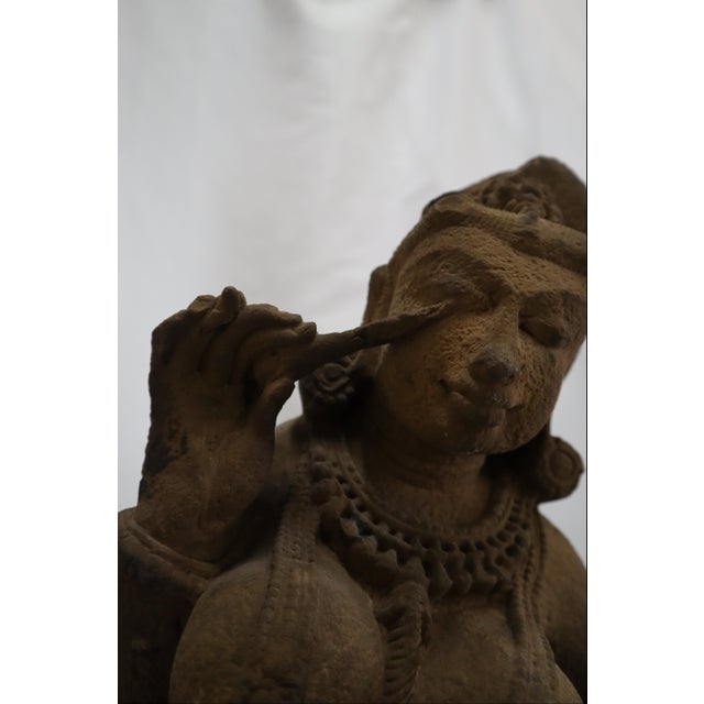Hindu Celestial Beauty (Surasundari or Aspara) Antique Indian Statue on Stand For Sale - Image 9 of 11