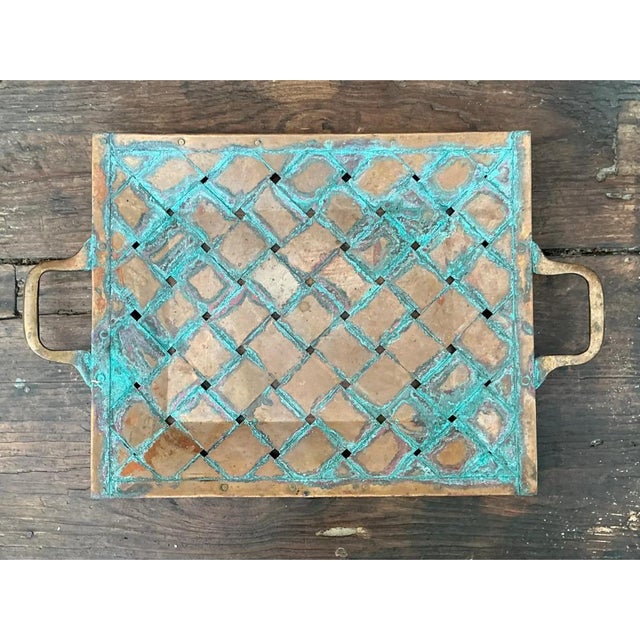Vintage Patinated Copper Lattice Tray For Sale - Image 4 of 12