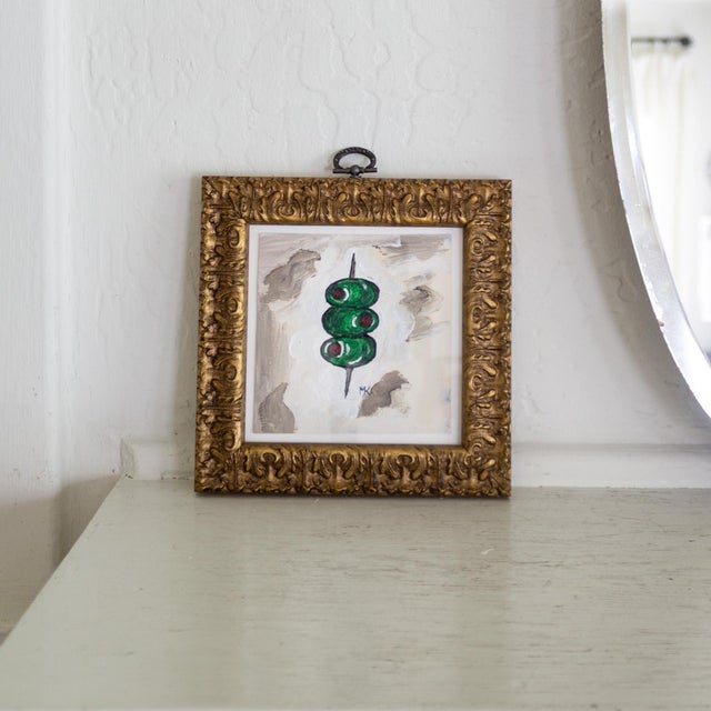 Small Original Signed Painting of Martini Olives in Italian Giltwood Frame For Sale - Image 6 of 8