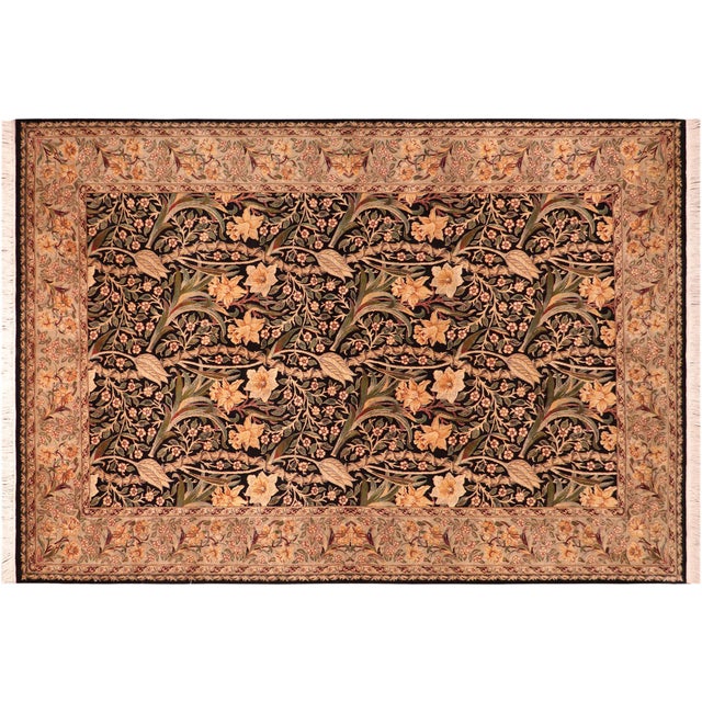 Shabby Chic 1990's Pak-Persian Black/Taupe Wool Rug - 6'1'' X 9'1'' For Sale In New York - Image 6 of 9