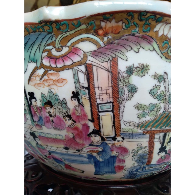 Ceramic Early 20th Century Chinese Export Famille Rose Porcelain Mandarin Punch Bowl With Stand For Sale - Image 7 of 9