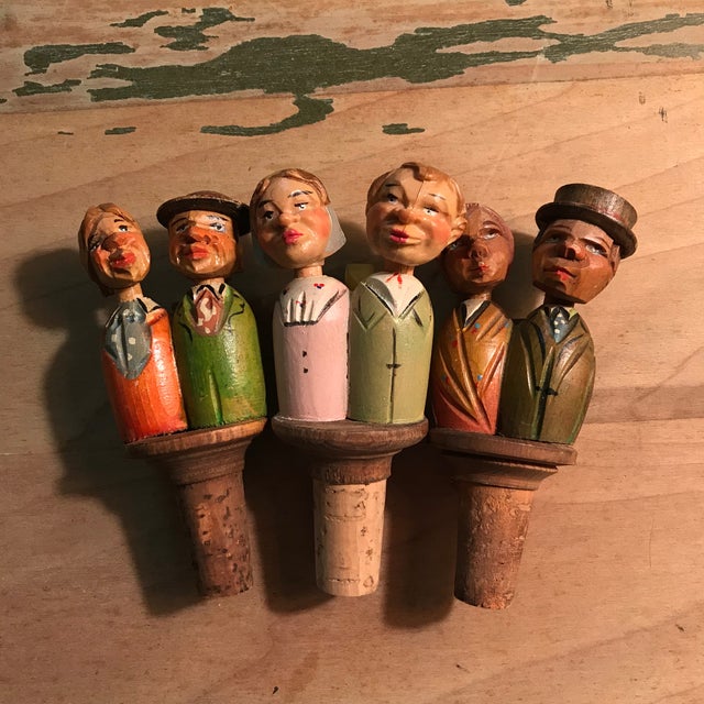 Anri Italian Wood Hand Carved Vintage Bottle Stoppers Corks Set of 3