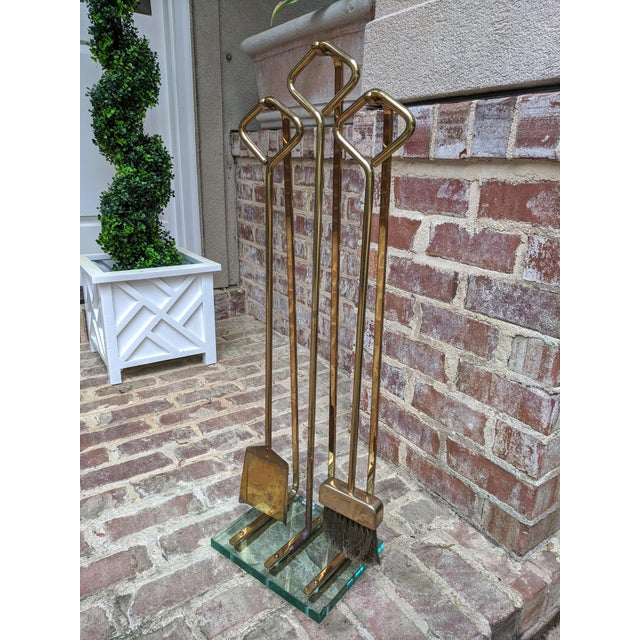 Vintage Italian Modernist Fontana Arte Brass and Glass Fireplace Tool