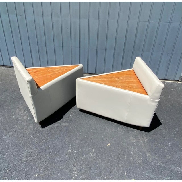 Postmodern Geometric Triangle Upholstered Wood End Tables/ Ottomans - a Pair For Sale - Image 4 of 11