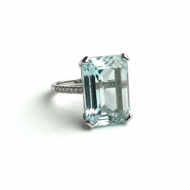 14k White Gold 12.07 Carat Natural Aquamarine and Diamond Solitaire Ring, Size 9 For Sale - Image 15 of 15