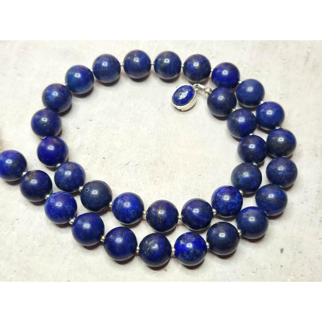 Contemporary Lapis Lazuli Beaded Necklace With Sterling Silver Lapis Clasp, 17.5 Inches For Sale - Image 3 of 8