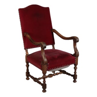 Antique Baroque Armchair in Walnut, 1880 For Sale