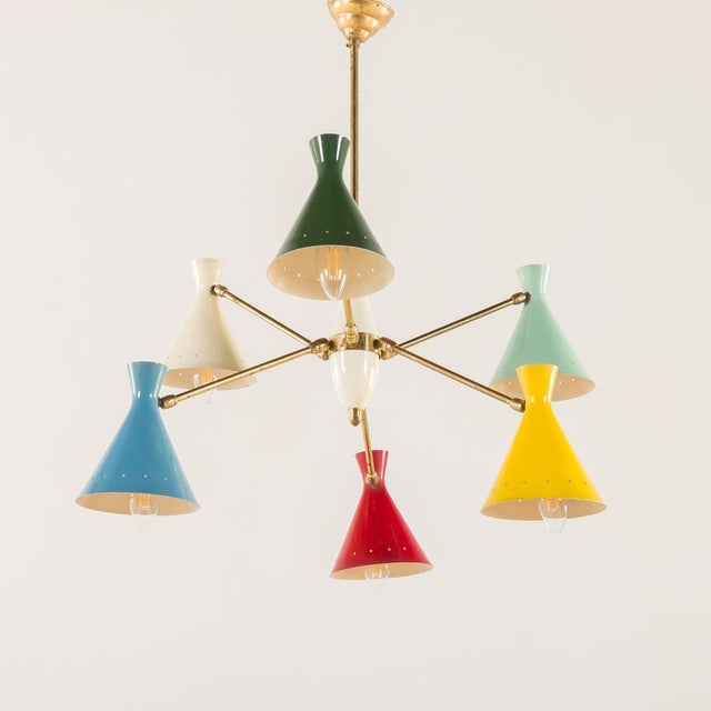 1950s Mid-Century Italian Chandelier attributed to Arredoluce, 1950s For Sale - Image 5 of 15