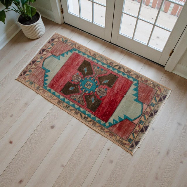 Mid-Century Modern Hand Knotted Mat Small Oushak Rug - 1'4" X 2'7" For Sale - Image 3 of 14