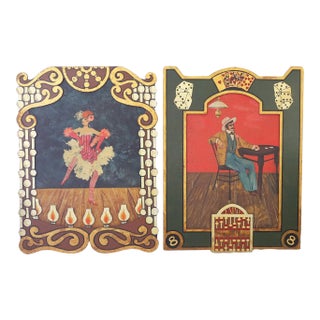 Two Acrylic Paintings on Board of a Cabaret Dancer and Poker Player For Sale
