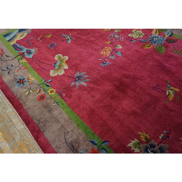 1920s Beautifully Crafted Modern Fuschia Background Rug and Vibrant Multicolor Accents Floral Design For Sale - Image 5 of 12