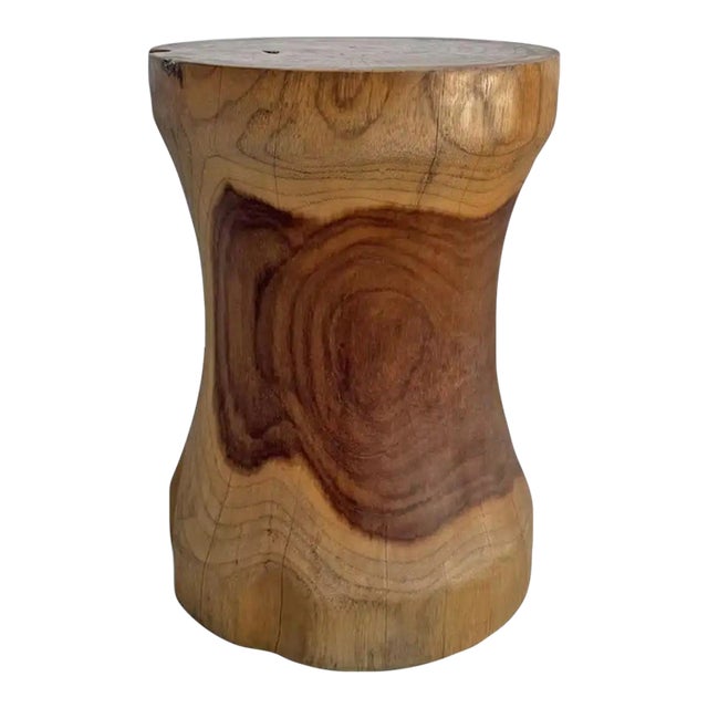 Round Teak Wood Side Table, Natural Finish, Modern Organic For Sale