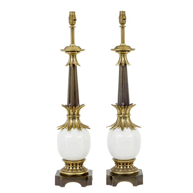 Art Deco Style Brass and Glass Table Lamps, 1990s, Set of 2 For Sale