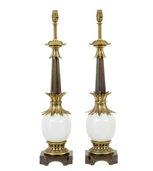 Art Deco Style Brass and Glass Table Lamps, 1990s, Set of 2