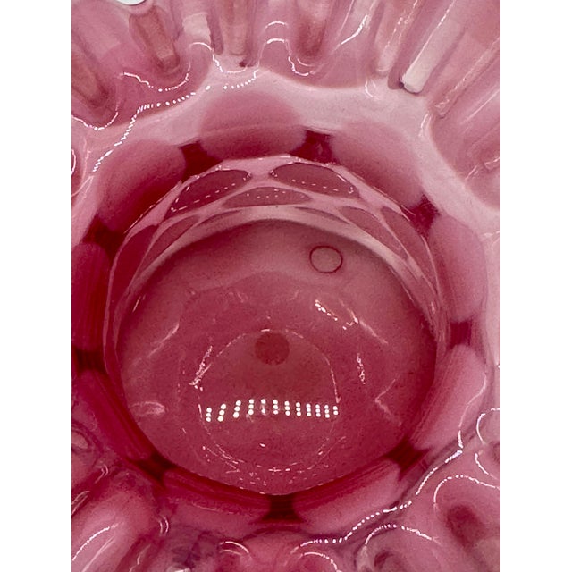 Glass Vintage Fenton Cranberry Opalescent Coin Dot Top Hat Vase With Ruffled Rim For Sale - Image 7 of 9