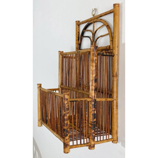 Mid 20th Century Vintage Scorched Bamboo Hanging Magazine Rack For Sale - Image 5 of 7