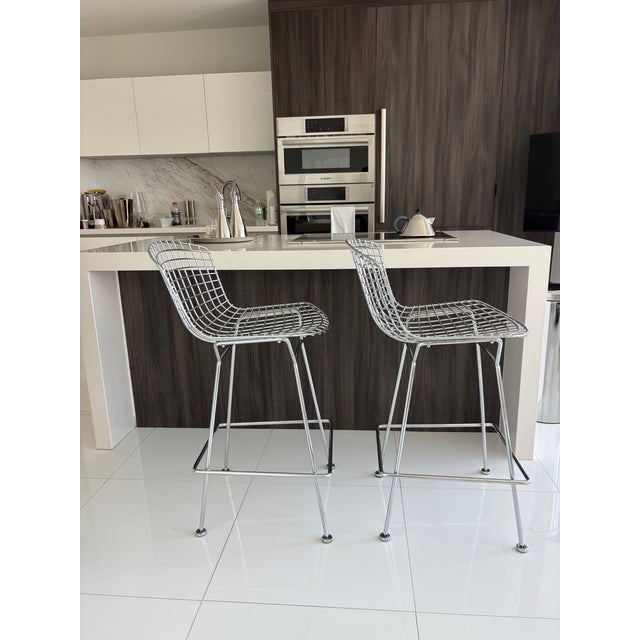 Metal Harry Bertoia Bar Stools for Knoll | Polished Chrome | Set of 2 For Sale - Image 7 of 15