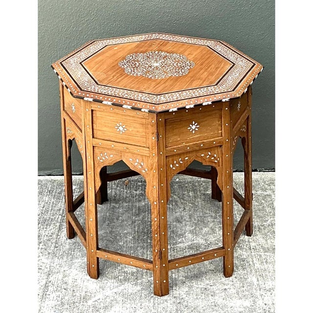 Vintage Inlaid Wood Octagonal Side Table For Sale - Image 9 of 12