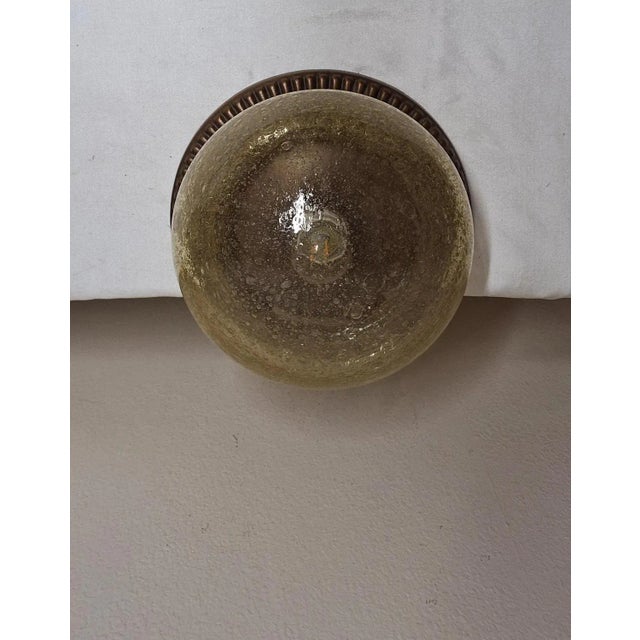 Vintage Brutalist Ceiling Lamp with Bronze Holder and Tinted Ice Glass Shade, 1970s For Sale - Image 6 of 7