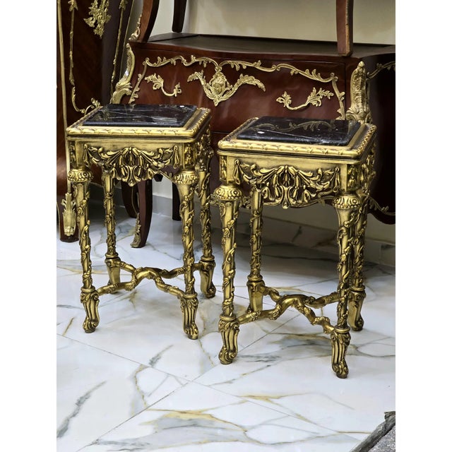 French French Accent Tables – Set of 2 With Black Marble Tops & Gilded Details For Sale - Image 3 of 5