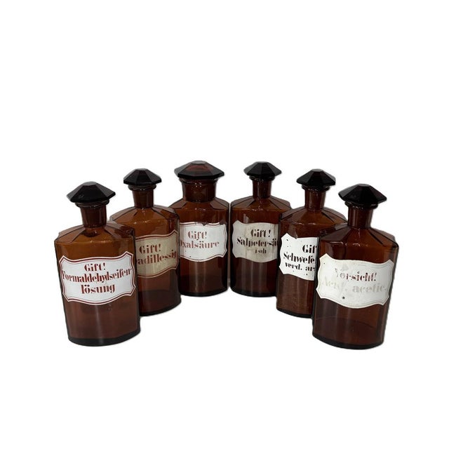 Vintage Brown Glass Bottles, 1920s, Set of 6 For Sale - Image 4 of 9