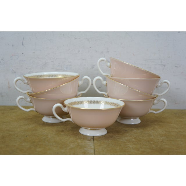 Mid 20th Century 33pcs Lenox Caribbee Pink & Gold X-444 Dinnerware China Plates Bowl Saucers For Sale - Image 12 of 14