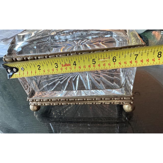 Glass Late 20th Century Magnificent Heavy Footed Cut Crystal/Glass Square Jewelry Box With Brass/Bronze Mount 7.25"x 7.25"x5" For Sale - Image 7 of 10