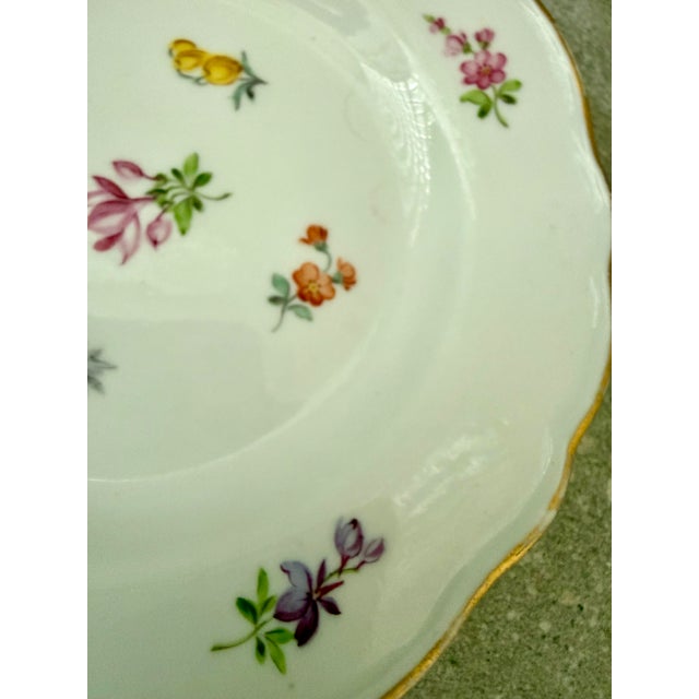 Antique German Meissen Small Plate in ‘Streublumen’ Pattern Meaning Scattered Flowers, Hand-Painted Floral Motifs, Gilded Edge, Maker’s Mark on Bottom For Sale - Image 9 of 11