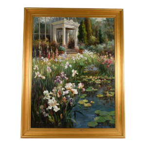 Late 20th Century Framed Signed Zhao Song the Conservatory Garden Oil on Canvas
