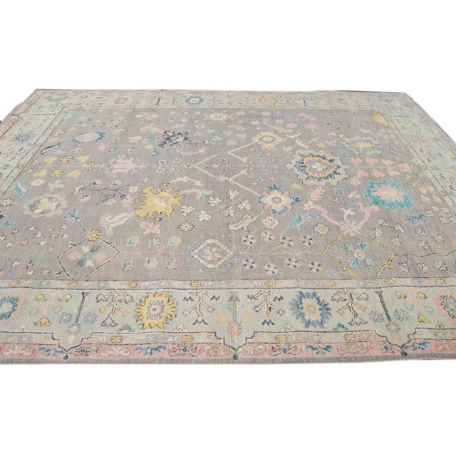 Gray Gray Modern Oushak Style Hand Knotted Wool Rug With Allover Design For Sale - Image 8 of 13