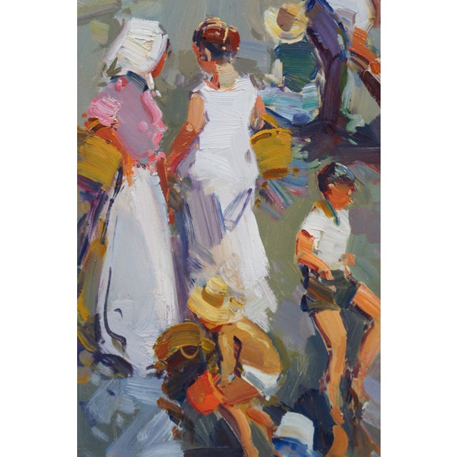 Ventura Diaz Impressionist Fisherman Beach Scene Oil Painting on Board 31" For Sale - Image 4 of 9