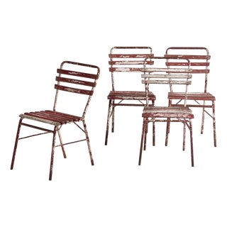 Antique Red and White Terrace Chairs, 1920s, Set of 4 For Sale