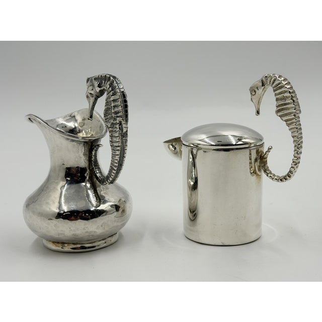 1950s Los Castillo Taxco Seahorse Silver Plate Creamer & Sugar Set For Sale - Image 13 of 18