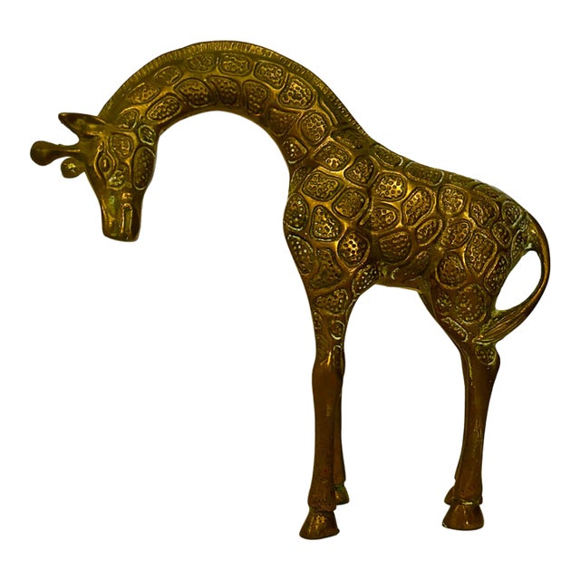 1970s Leonard Brass Giraffe Sculpture With Textured Geometric Spots For Sale