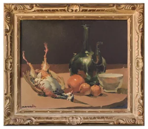Still Life With Jug and Oranges, 20th-century, Oil on Canvas, Framed