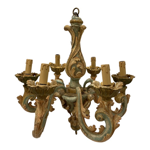 1970s Italian Painted Wood Chandelier For Sale