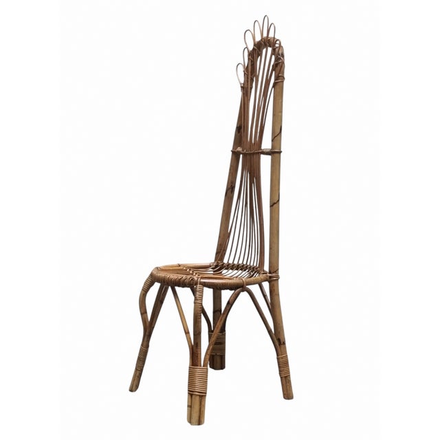 Brown Bamboo and Rattan High Back Chair, 1960s For Sale - Image 8 of 8
