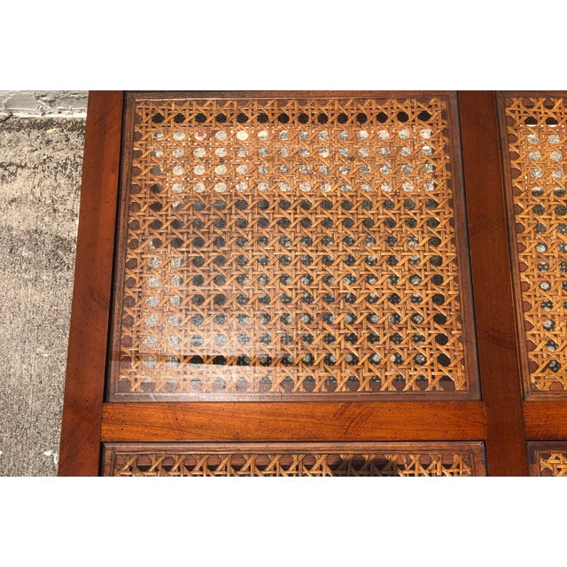 Brown Vintage Mid Century Cane & Glass Wood Fretwork Coffee Table For Sale - Image 8 of 12
