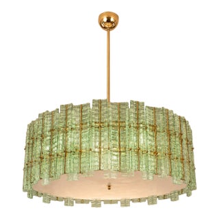 Contemporary Modern Italian Green“Tropical” Murano Glass Gold Round Chandelier by Simoeng For Sale