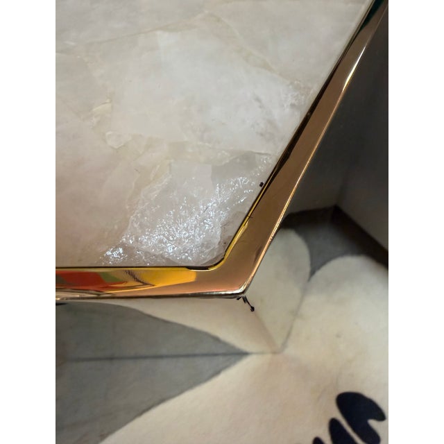 Contemporary Hexagonal Brass and Quartz Side Table For Sale - Image 3 of 7