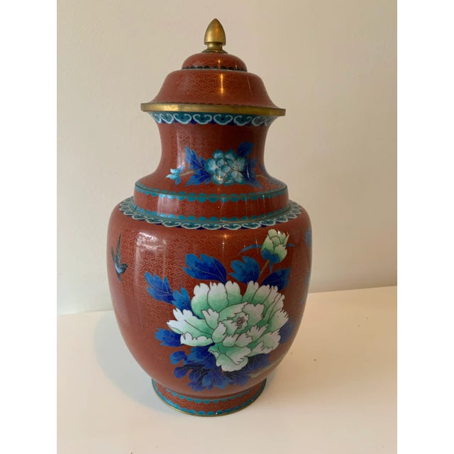 Antique Chinese cloisonne chalice vase with lid. An exceptional example of the genre, retaining rich coloration and...