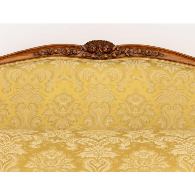 Louis XV Yellow Silk Damask Upholstered Walnut Sofa For Sale - Image 10 of 12